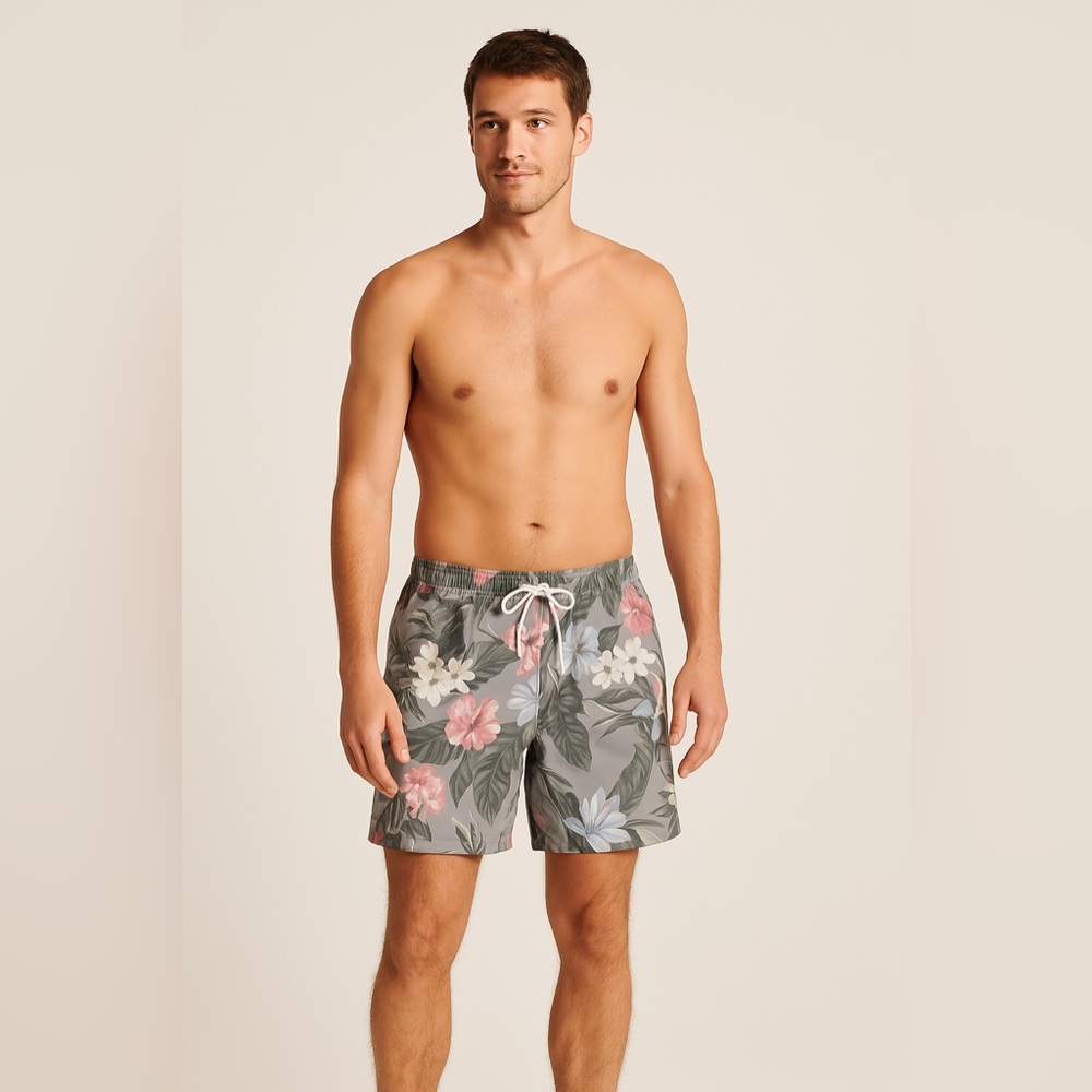 Abercrombie & Fitch Men’s Floral Swim Trunks Board Shorts Gray Pink Blue Size 28